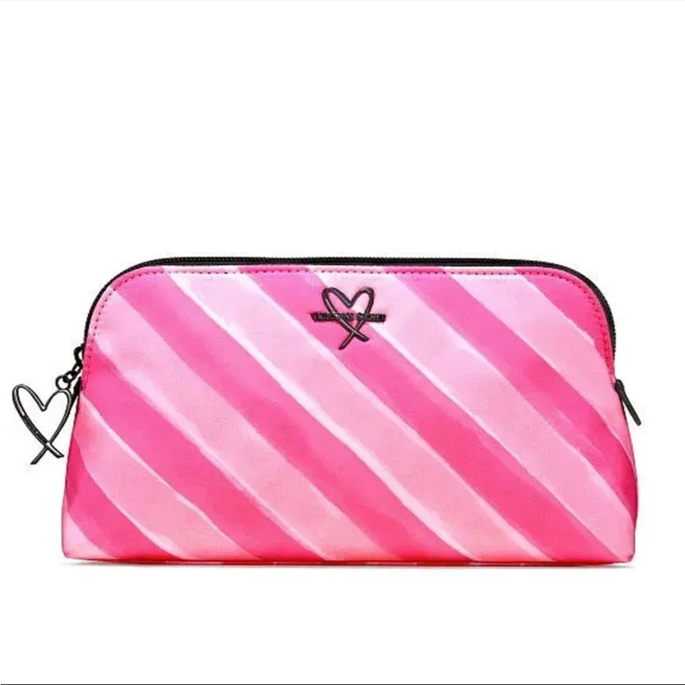 New Victoria's Secret Signature Stripes Beauty Bag Pink Travel Cosmetics Pouch